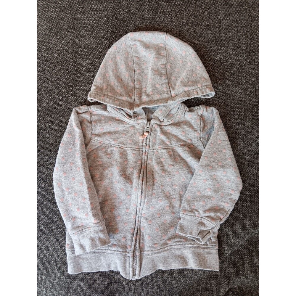 Jacket 18 months Carters Sportswear hoodie sweater zip gray Pink Polka Dots